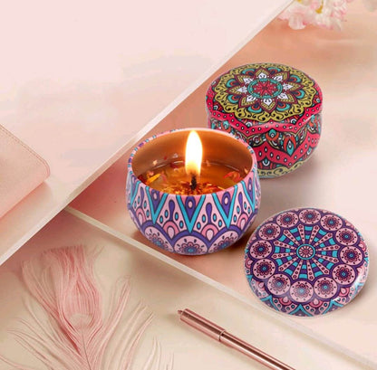 English Pear And Freesia Aroma Candle In Colourful Patterned Tin (65ml) - DMC Wholesale
