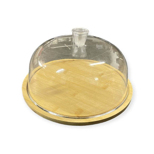 Wooden Cake Stand With Dome Lid (34cm) - DMC Wholesale