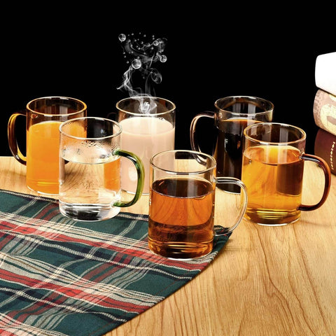 Clear Cup Set With Coloured Handles (300ml)(6 pcs) - Alt View