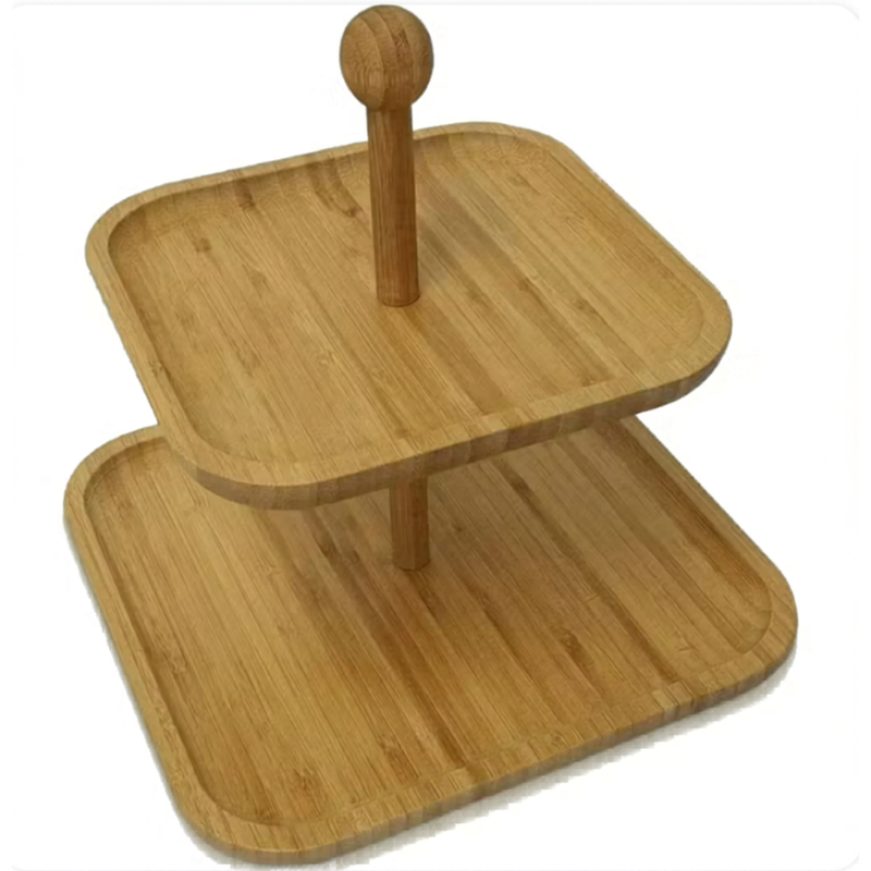 Square Bamboo Serving Stand (32cm)(2 Tier)