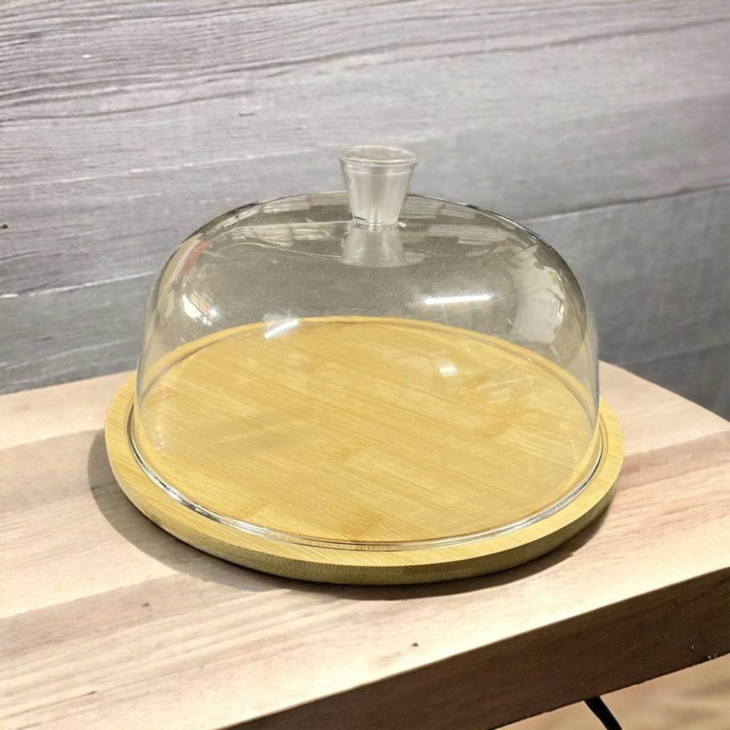 Wooden Cake Stand With Dome Lid (34cm) - DMC Wholesale