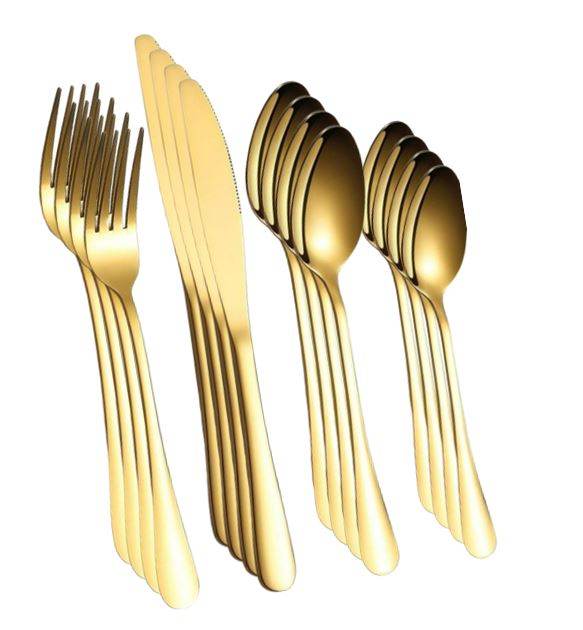 Teardrop Shiny Dinnerware Cutlery Set (24 pcs)(Gold) - DMC Wholesale