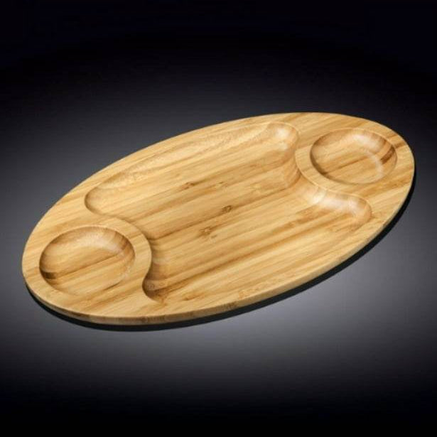 Bamboo Appetizer And Sauce Platter (3 Compartment) - DMC Wholesale