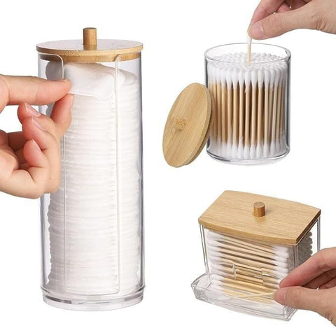 Acrylic Storage Containers with Wooden Lids (3 pcs) - Alt View