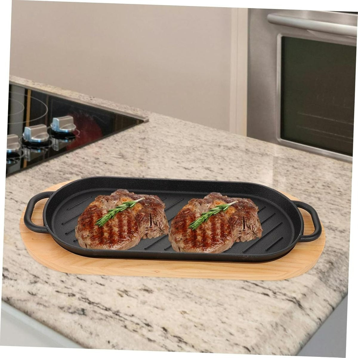 Cast Iron Steak Pan With Wooden Base (37cm)