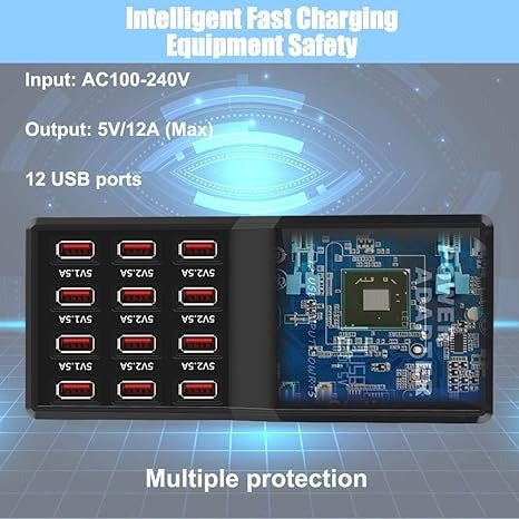 12-Port 60W Multiple USB Charging Station - Alt View