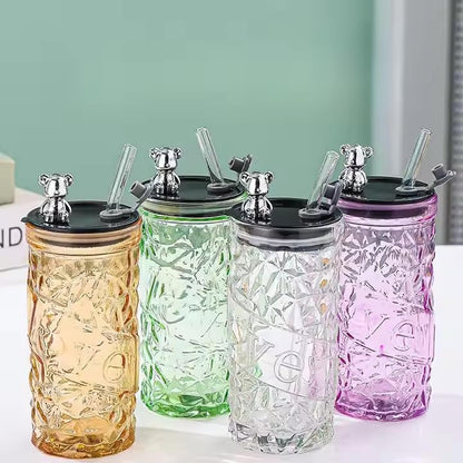 Luxury Design Drink Glass Cup With Lid And Straw (330ml)(Each)