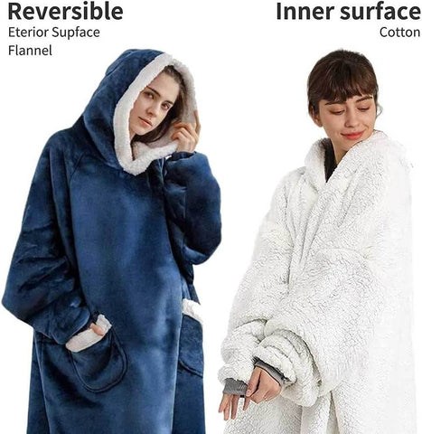 Longer Fleece Huggle Hoodie (Navy) - Alt View