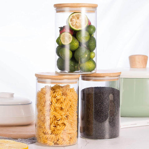 Round Glass Cylinder With Bamboo Lid (12x8cm)(Each) - Alt View