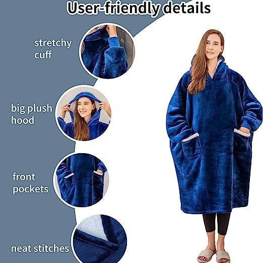 Longer Fleece Huggle Hoodie (Navy) - DMC Wholesale