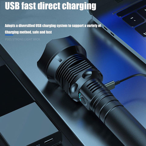 Chargeable Tactical Zoom Waterproof Aluminium Torch - 3X Light Modes - Alt View