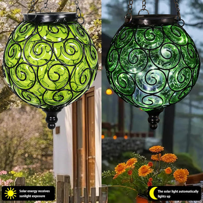 Solar Round Glass Outdoor Hanging Decorative Lantern (Each)