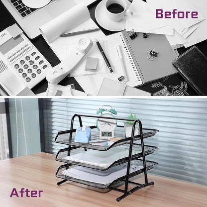 Metal Mesh Paper Tray Desk Organiser (3 Tier)