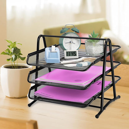 Metal Mesh Paper Tray Desk Organiser (3 Tier)