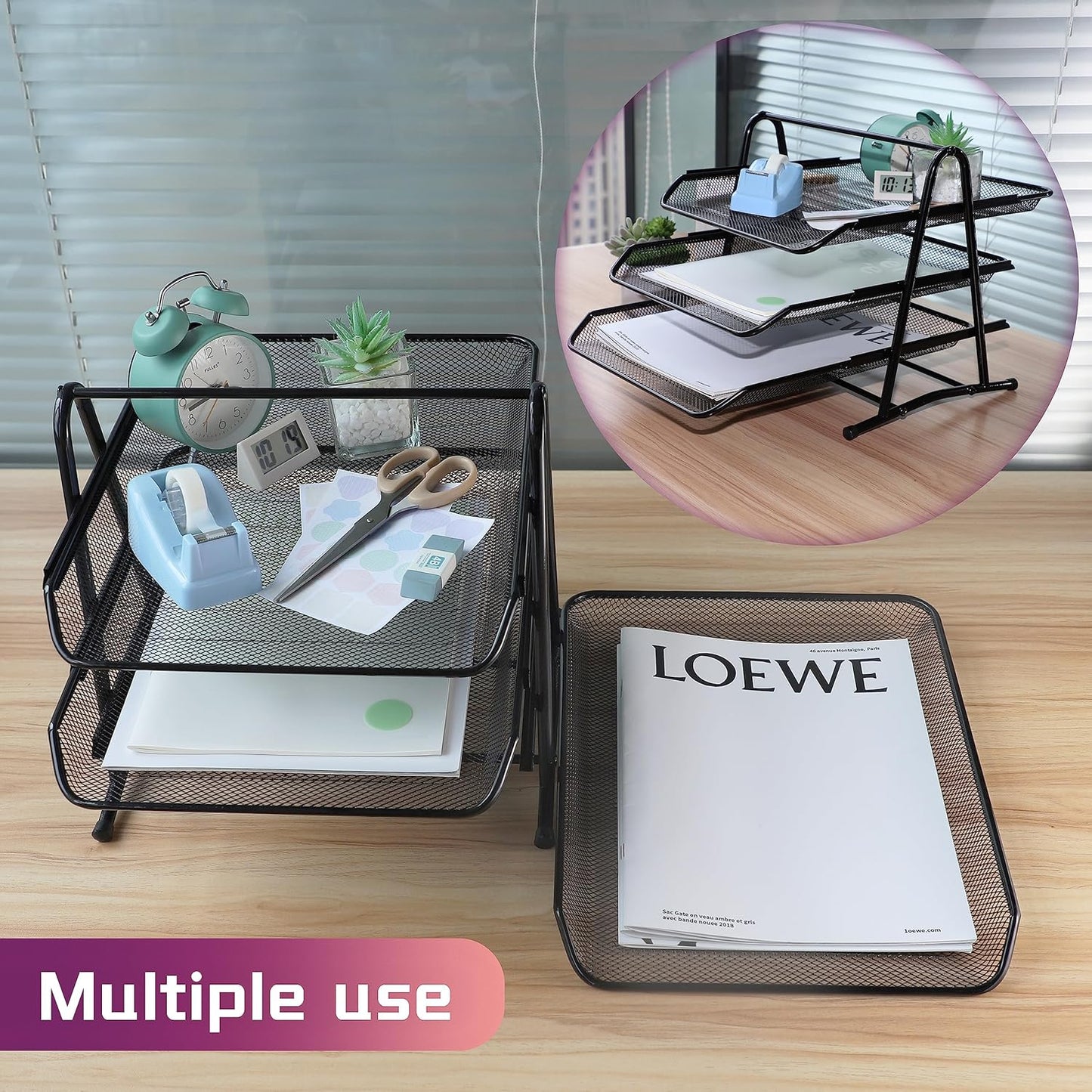 Metal Mesh Paper Tray Desk Organiser (3 Tier)