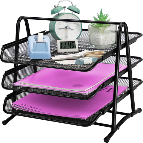 Metal Mesh Paper Tray Desk Organiser (3 Tier)