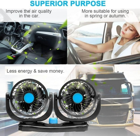 Mini 12V Double Headed Vehicle Fan - Alt View