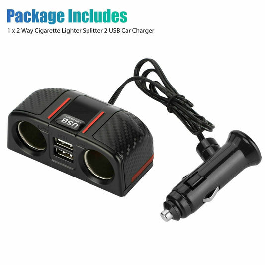 Dual USB Charger Splitter 12V Outlet Power Adapter - DMC Wholesale