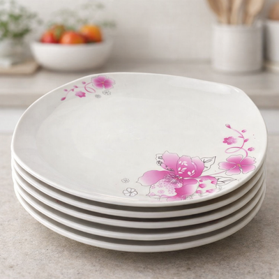 Rounded Square Floral Melamine Plate Set (Large)(28cm)(6 pcs)