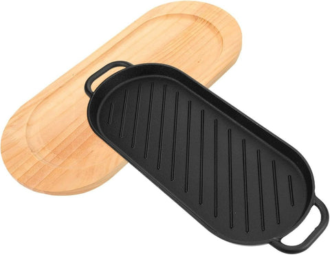 Cast Iron Steak Pan With Wooden Base (37cm) - Alt View