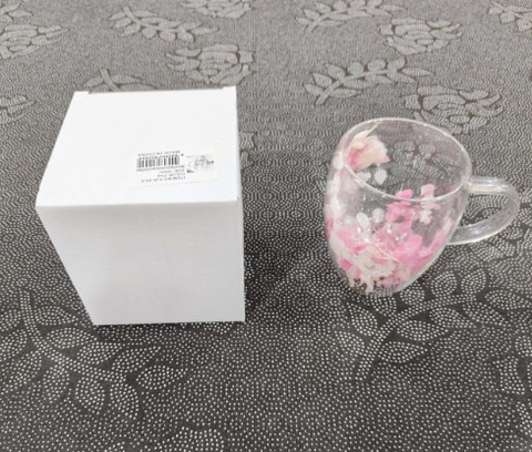 Double Walled Glass Cup (350ml)(Light Yellow Pink Flowers) - Alt View