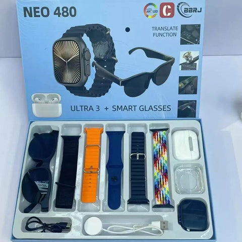3in1 Smart Watch, Bluetooth Headphones, and Wireless Glasses Set