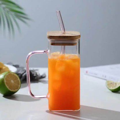 Colour-Tinted Glass Tumbler With Wooden Lid (380ml)(Each) - DMC Wholesale