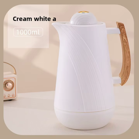 Curved Line Vacuum Flask with Wooden Handle (1L) - Alt View