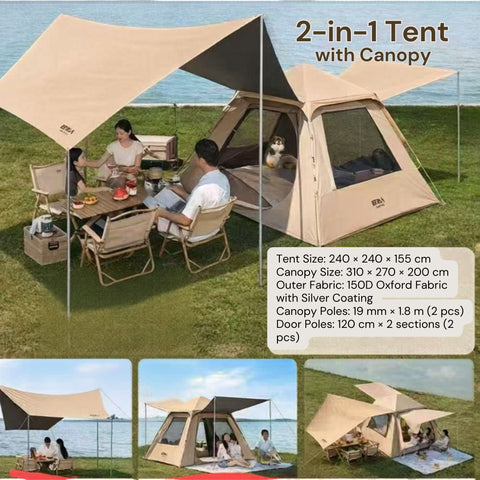 2in1 Outdoor Tent With Canopy - Alt View