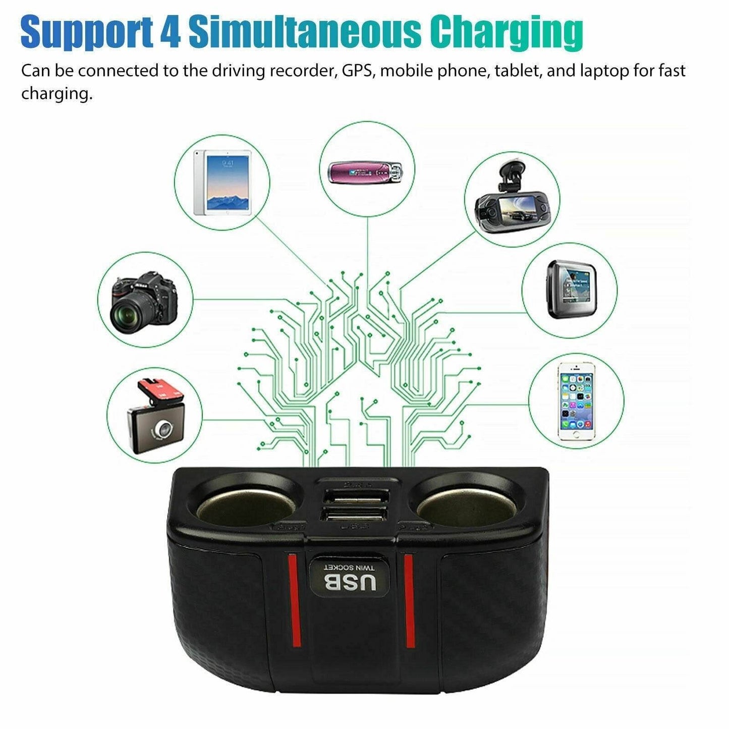 Dual USB Charger Splitter 12V Outlet Power Adapter - DMC Wholesale
