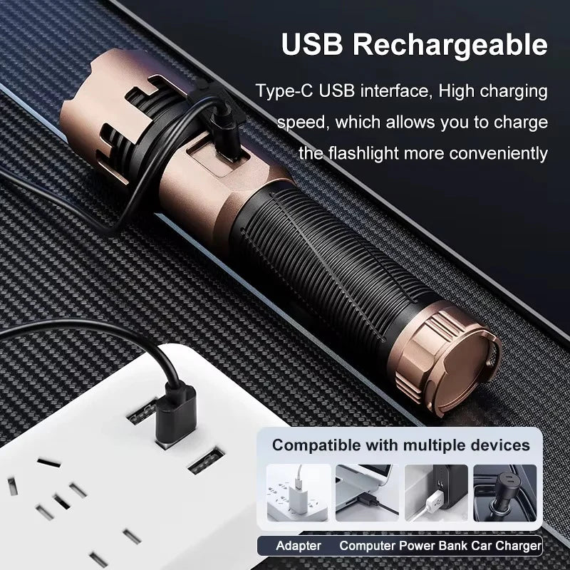 Telescopic Zoom Rechargeable LED Flashlight (Bronze Edition)