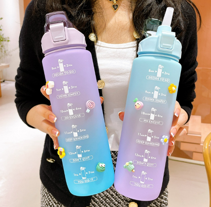 Combo: Vibrant Motivational Water Bottles (2 pcs)(Blue)