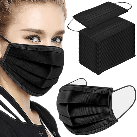 Disposable Black Face Masks (3-Ply)(50 pcs) - Alt View