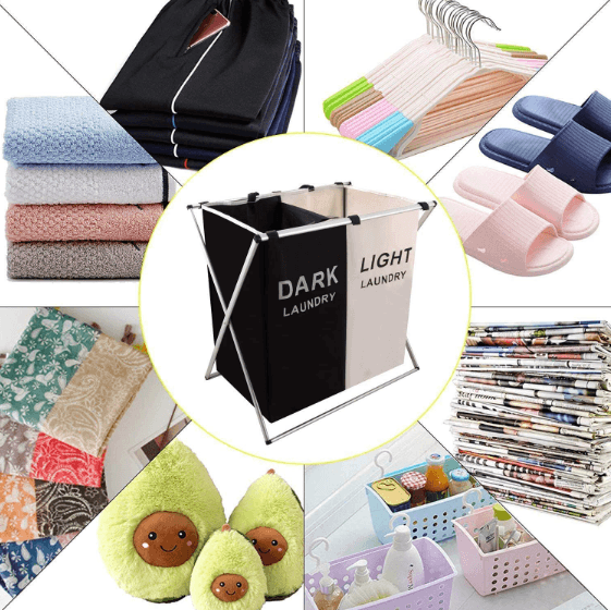 Foldable Sorting Laundry Basket (2 Compartment) - DMC Wholesale