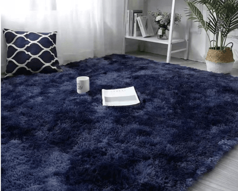 Colourful Fluffy Shag Runner (Navy) - Alt View